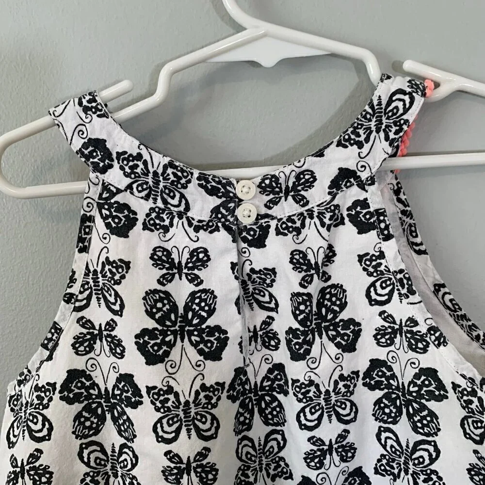 5/$25 The Children's Place Girls Butterfly Print Tiered Dress Pink Pom‎ Pom Trim - Picture 6 of 6